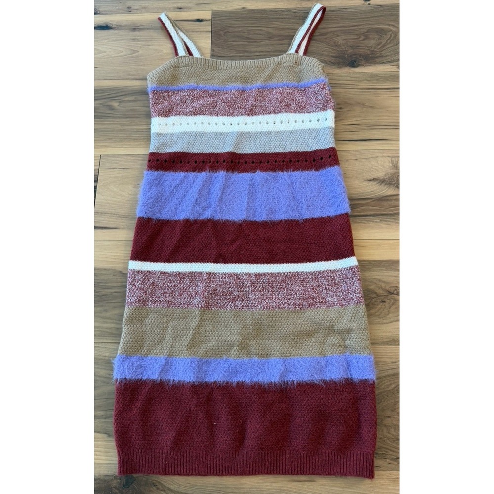 Cider XL Striped Knit Mini Bodycon Dress Fuzzy Burgundy Purple Sleeveless Boho